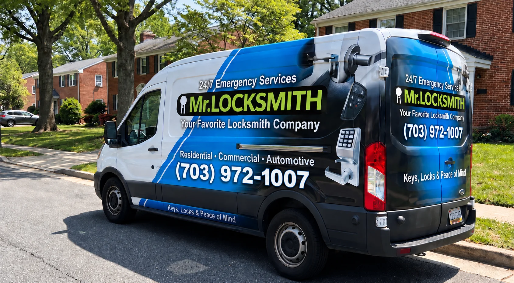 Mr. Locksmith Vienna, VA service van with phone number (703) 972-1007
